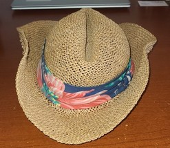 Vintage Straw Woven Panama Hat Golf Cap Tropical Band Small Cowboy Outback - $40.81