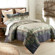 Donna Sharp Pine Boughs Lodge Cabin King 3- Piece Comforter Set Plaid Reversible - £105.27 GBP
