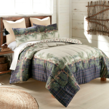 Donna Sharp Pine Boughs Lodge Cabin King 3- Piece Comforter Set Plaid Reversible - £102.96 GBP