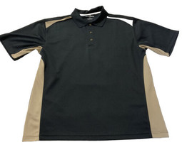 Men&#39;s Grand Slam Golf Shirt Polo Sz Large Solid Black Tan Accents Short Sleeves - £10.87 GBP