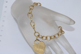 10K Yellow Italy Gold Plain Heart Tag Round Link Bracelet - £349.21 GBP