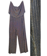 Strapless Jumpsuit Size Large Black Glitter Metallic Wide Leg Retro Hipp... - $49.39