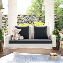 2-Person Wicker Hanging Porch Swing with Chains, Cushion, Pillow - White - $198.00