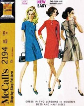 Misses&#39; A-LINE DRESS Vintage 1969 McCall&#39;s Pattern 2194 Size 12½  UNCUT - $18.00