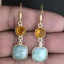 925 Silver Larimar &amp; Smoky Gold / Rose Plated Fantastic Women Earrings - £30.24 GBP+