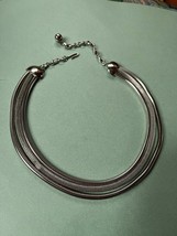 Vintage Simple But Classic Triplestrand Thick Silvertone w Mesh Strand Necklace - £6.02 GBP
