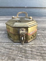 Vintage Brass Hinged Box With Handle Cricket Trinket Incense Box Home Decor 3” - £16.04 GBP