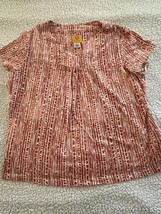 RUBY RD Red And White Cotton Blend Pleated Front Short Sleeve Knit Top S... - $10.00