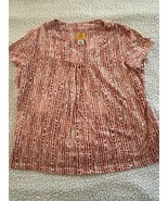 RUBY RD Red And White Cotton Blend Pleated Front Short Sleeve Knit Top S... - $183.38 MXN