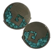 Vintage MEXICO Sterling TURQUOISE INLAY CUFFLINKS-Signed 925 Alpaca - $49.99