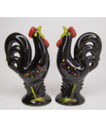Vtg Rooster Red Clay Salt Pepper Shakers Red Yellow Blue Details 6-1/2&quot; ... - $155.86 MXN