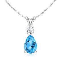 Authenticity Guarantee 
ANGARA Swiss Blue Topaz Teardrop Pendant Necklace wit... - £700.80 GBP