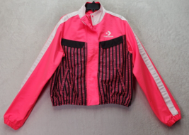 Converse Track Jacket Womens Medium Pink Neon Logo Snap Button Full Zipp... - $23.05