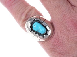 sz12 Vintage Navajo Sterling and turquoise shadowbox ring - £153.24 GBP