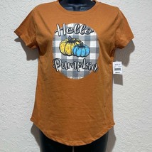 NEW Women&#39;s Size Small &quot;Hello Pumpkin&quot; Adiva Thanksgiving Shirt Copper Plaid - $12.99