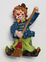 Circus Clown Holding Sweeping With Broom Figurine Vintage - £4.70 GBP