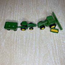 Lot of 5 John Deere Toys- 2 Plastic Tractor- Farm Equipment 1 Trailer &amp; 2 Rakes - $9.50