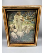 Vtg Jesus Lord is My Shepherd Sheep Framed Clock Wooden Frame Religious - $30.48