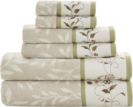 Madison Park Serene 100% Cotton Bath Towel Set Luxurious Floral Embroidered Cott - £59.41 GBP