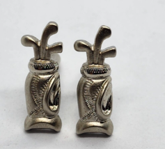 Vintage Cufflinks Silver Tone Satin / Pewter GOLF GOLFING Golf Bags - £7.40 GBP