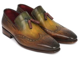 Paul Parkman Mens Shoes Loafers Green Wingtip Tassel Slip-On Handmade WL34-GRN - £322.51 GBP