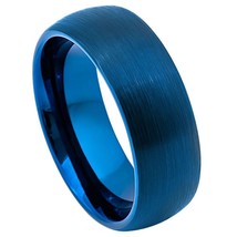 Tungsten Ring Dome Blue IP Plated Brush Finish 8 mm  Wedding Band Engagement - £30.90 GBP