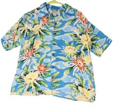 Vtg Original Avanti Shirt Mens Sz M Blue Floral Silk Button Up Tropical ... - £39.27 GBP