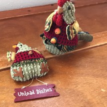 Estate Lot of 2 Sage Green &amp; Red Stuffed Fabric Rooster Chicken Dishwash... - £6.85 GBP