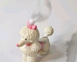 Vintage 2&quot; Dollhouse Dog Figure Poodle White And Pink Bow Plastic Unbran... - $13.81