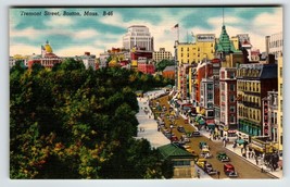 Tremont Street Boston Massachusetts Postcard Old Cars Parker Linen Unposted Mass - £13.21 GBP