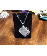 Cute New Silver Plated  Box Slide Pendant w/Box Chain Necklace Vintage S... - £14.22 GBP