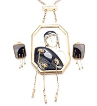 ERTE Folies 14k Yellow Gold Diamond Onyx Mother of Pearl Necklace &amp; Earrings Set - £5,370.70 GBP