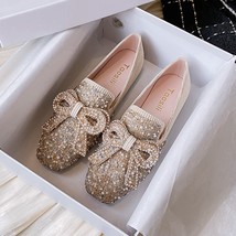 41-43 big size crystal bow flat shoes woman pearl beading breathable ballet flat - £37.50 GBP
