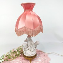 Antique Capodimonte Putti Lamp with Pink Shade  Bisque Porcelain Cherub ... - €174,99 EUR