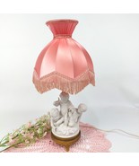 Antique Capodimonte Putti Lamp with Pink Shade  Bisque Porcelain Cherub ... - $3,801.37 MXN
