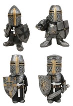 Chibi Medieval Armored Knight Of The Cross Templar Crusader Figurines Set of 4 - £55.94 GBP