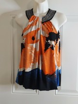 ALFANI Multicolor Sleeveless Embellished Collar Blouson Lined Top Blouse... - £11.38 GBP