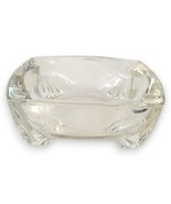 Vintage Heavy Glass Square Ashtray Art Deco Style Ribbed Footed 4.25&quot; Clear - $11.99