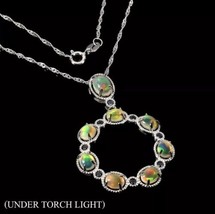 Natural Unheated Oval Fire Opal Rainbow Black Spinel Sterling Silver Necklace - £146.37 GBP