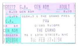 Patte Concert Ticket Stub Février 22 1994 New York Ville - $39.59