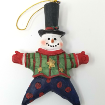 Christmas Ornament Snowman Stove Pipe Hat Red Mittens Star Shirt Vintage  - £8.52 GBP