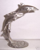 Vintage Spoontiques Miniature Pewter Jumping Dolphins Figure PP244 - $14.99