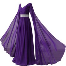 Kivary V Neck Long Sleeves Chiffon Goddess Prom Vintage Evening Dresses Purple U - £103.74 GBP