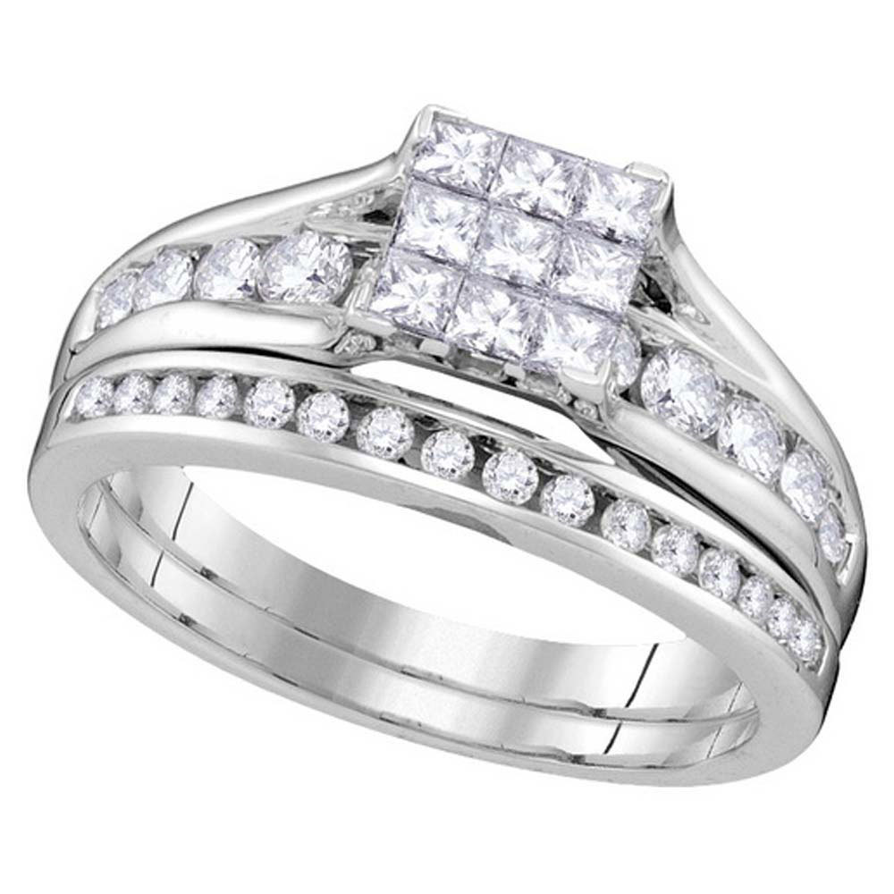 14kt White Gold Princess Diamond Bridal Wedding Engagement Ring Set 1.00 Ctw - $1,559.00