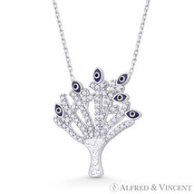 Tree-of-Life Evil Eye Turkish Nazar CZ Crystal Luck Necklace 925 Sterling Silver - £20.25 GBP