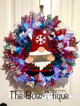 Christmas Snowflake Gnome Holiday Ribbon Door Wreath Handmade 22 ins LED W10 - £66.45 GBP