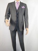Men Suit BERLUSCONI Turkey 100% Italian Wool Super 180&#39;s 3pc Vested #Ber9 gray - £239.79 GBP