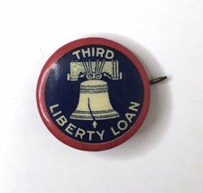 WW1 Third Liberty Loan Pinback Button Red White &amp; Blue Liberty Bell Antique - £7.86 GBP