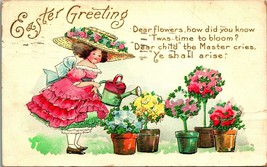Easter Greeting Watering Flowers Poem Big Hat Embossed DB Postcard E3 - £7.74 GBP