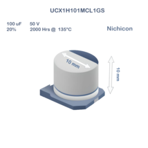 5X UCX1H101MCL1GS Nichicon 10uF 50V 10x10 Aluminum Electrolytic Capacito... - $6.81